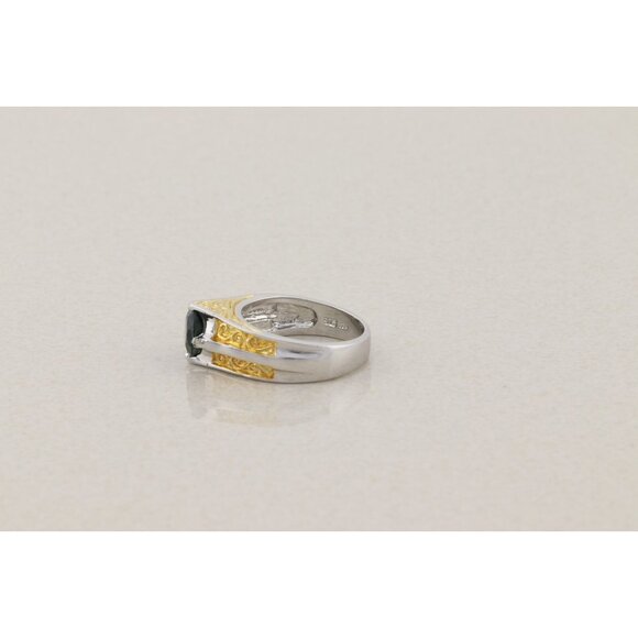 Sterling Silver and Gold Plate Lab Created Green Spinel Ring Size 7 - Picture 8 of 9